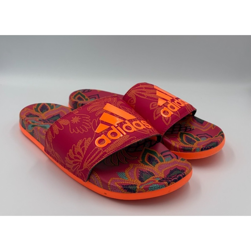 Adidas Adilette Comfort Womens 8 Floral Orange Vivid Berry Slide Sandals GX4301